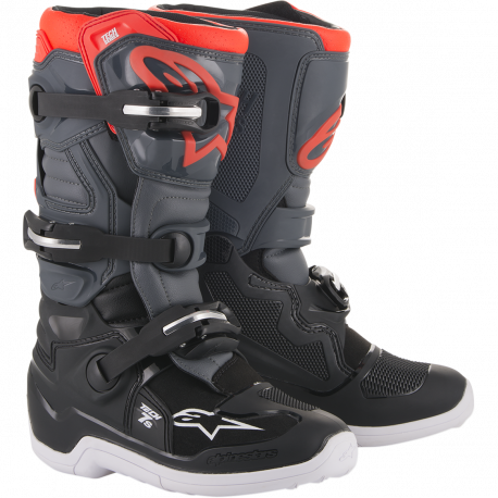 Bottes cross enfant Alpinestars Tech 7S noir gris foncé rouge fluo 