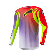 Maillot cross Alpinestars Fluid Lucent Blanc Rouge Fluo Jaune fluo 2024