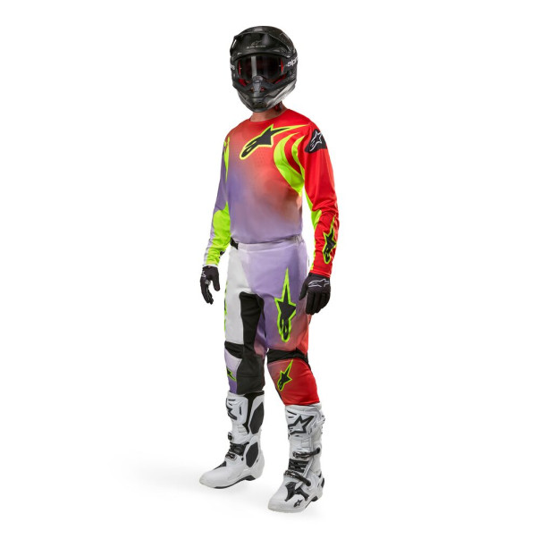 Tenue cross Alpinestars Fluid Lucent Blanc Rouge Fluo Jaune fluo 2024