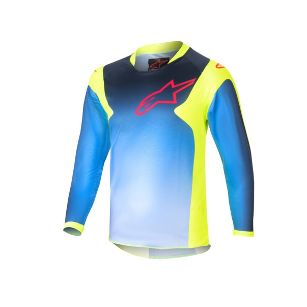 Maillot cross Alpinestars KIDS Racer HOEN Jaune Fluo Bleu Nuit Navy 2024