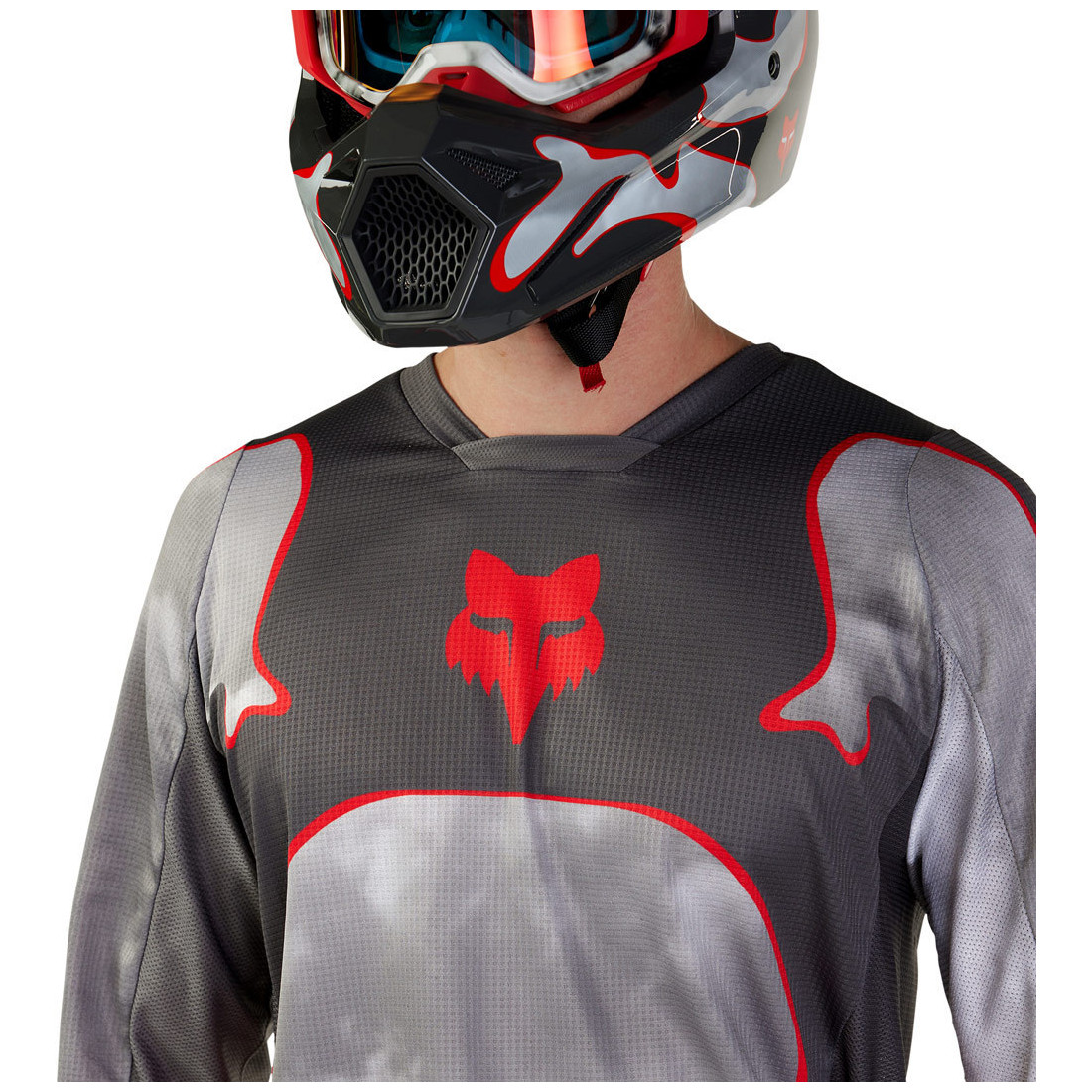 Tenue cross Fox 180 ATLAS Gris Rouge 2024 | Tenue moto cross Fox 2024