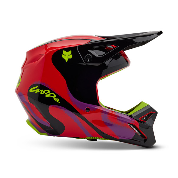 Casque cross Fox V1 EMOTION Rouge Fluo brillant 2025